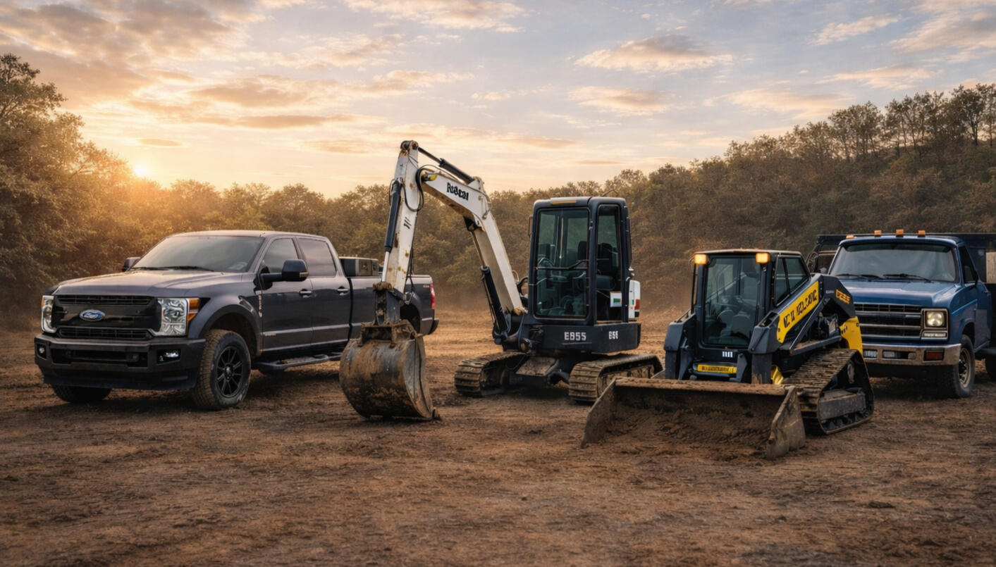 Cando equipment lineup Drainage contractor equipment Columbia TN skid steer excavator grading work